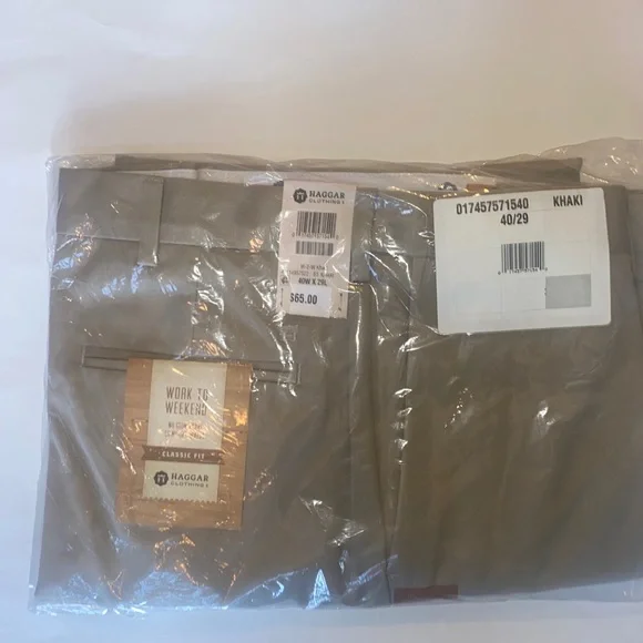 HAGGAR Premium No Iron Khaki Classic Fit Flat Front Ex Waist Pant 40x29 $65 lcsr - Picture 4 of 7